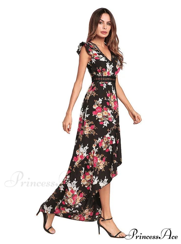 Bohemian Irregular Flowered Design V-Neck Dress - Image 2