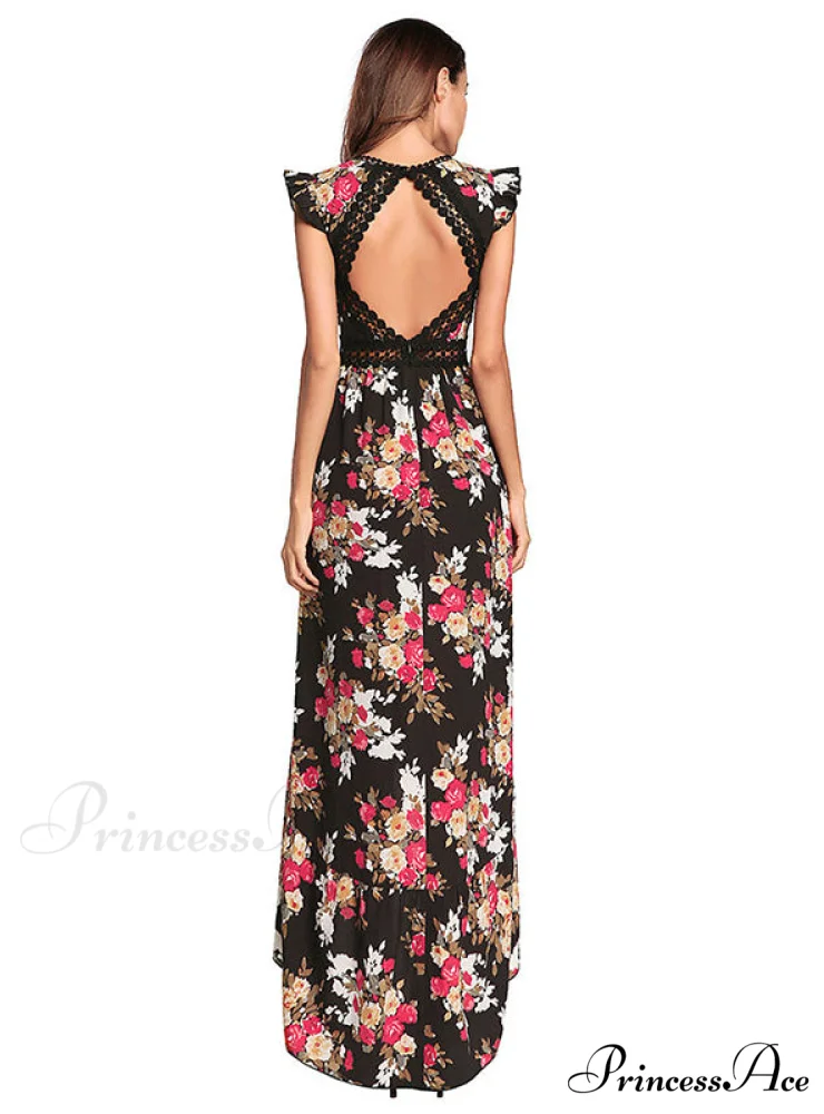 Bohemian Irregular Flowered Design V-Neck Dress - Image 3