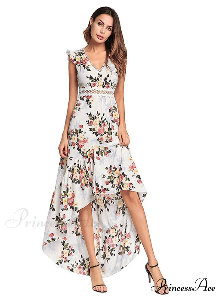 Bohemian Irregular Flowered Design V-Neck Dress - Image 4