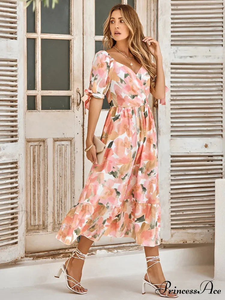 Tie Flowered Surplice with Gown Cuff Neck - Image 3