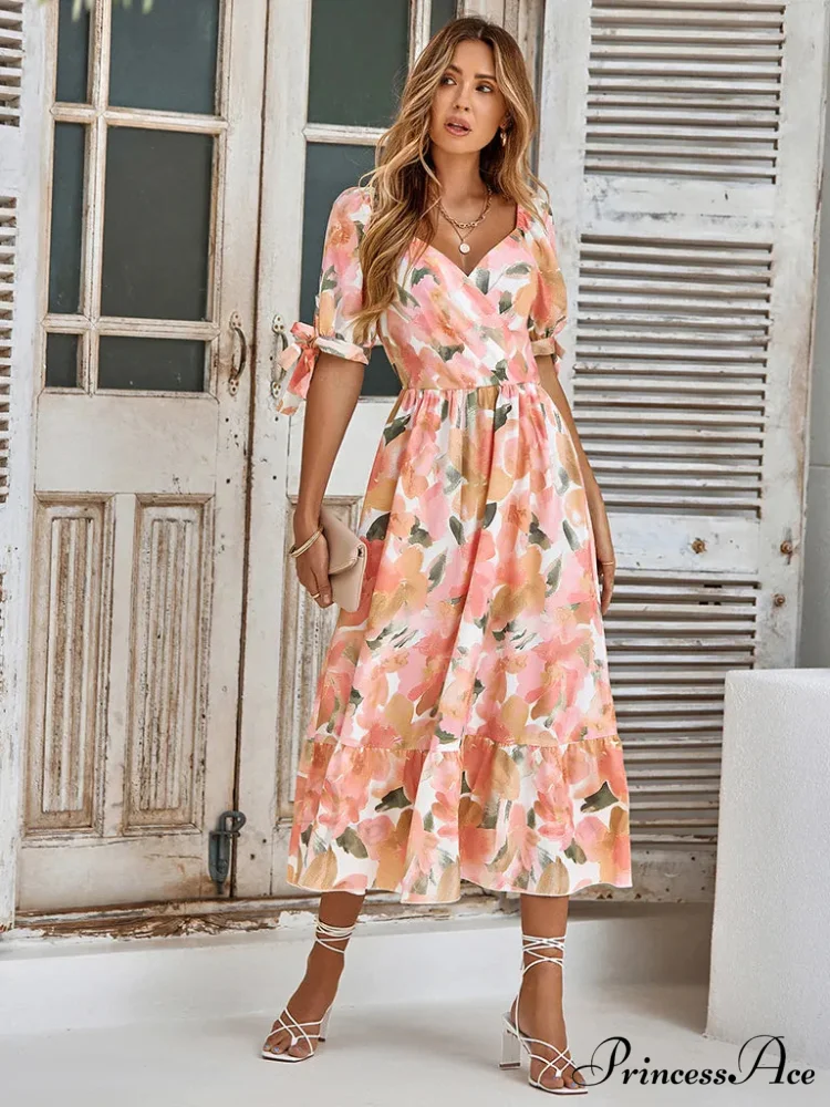 Tie Flowered Surplice with Gown Cuff Neck - Image 4