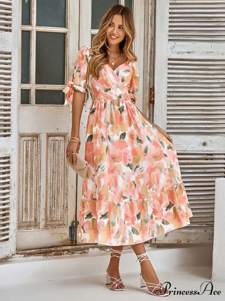 Tie Flowered Surplice with Gown Cuff Neck - Image 5