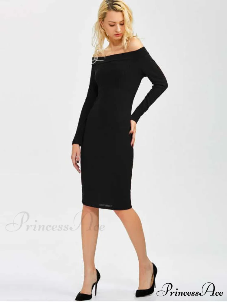 Bodycon Long Shoulder Arm Off Dress - Image 3