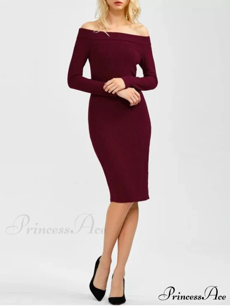 Bodycon Long Shoulder Arm Off Dress - Image 5