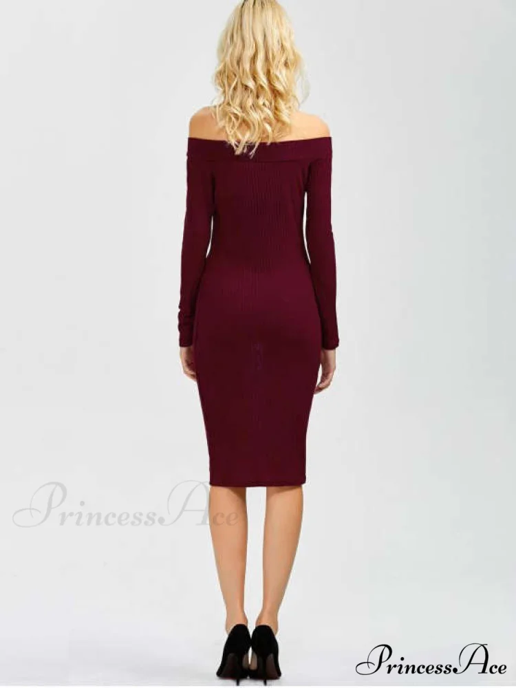 Bodycon Long Shoulder Arm Off Dress - Image 6
