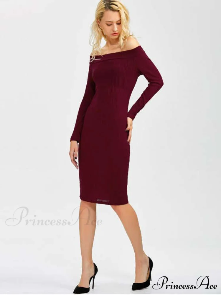 Bodycon Long Shoulder Arm Off Dress - Image 8
