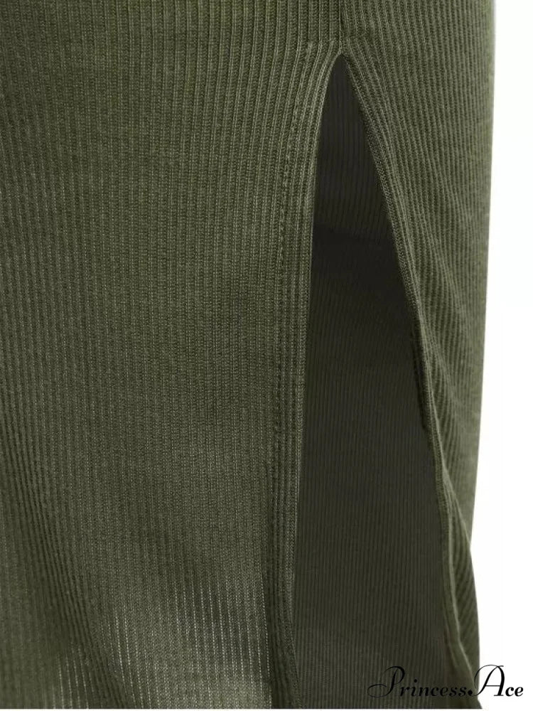 Slip Bodycon Ribbed Slit Dress - Image 10