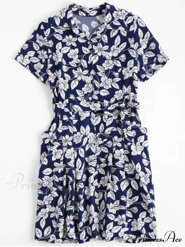 Belted Vintage Flowered Blouse Dress - Image 3