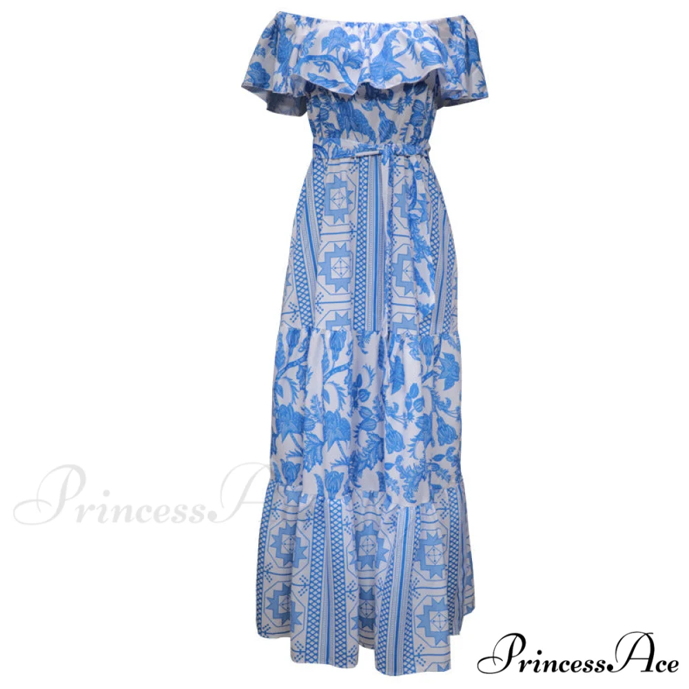 with Design Shoulder Full-Length Gown Geometric Off Ruffle Design - Image 4