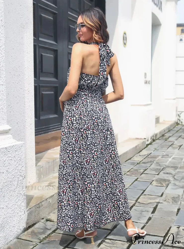 Halter with Gown Design Long Belt Leopard Neck - Image 6