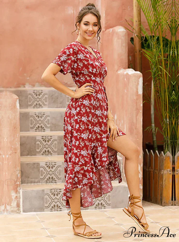 Chiffon V-Neck Flowered Dress - Image 2