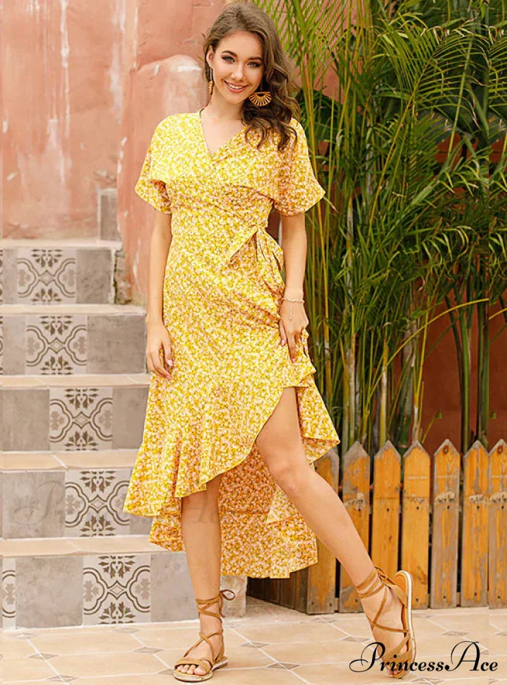 Chiffon V-Neck Flowered Dress - Image 3