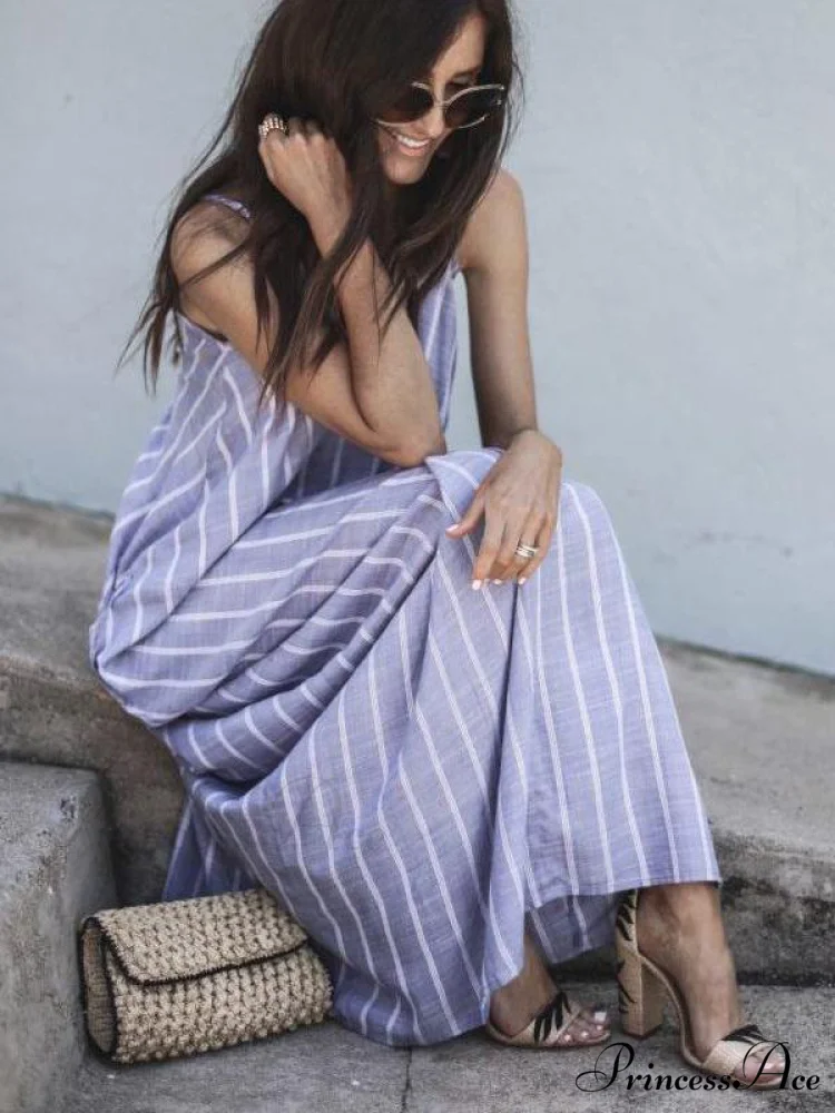 Backless Deep with Gown Lavender Spaghetti-Neck Full-Length Bohemia V-Neck - Image 3