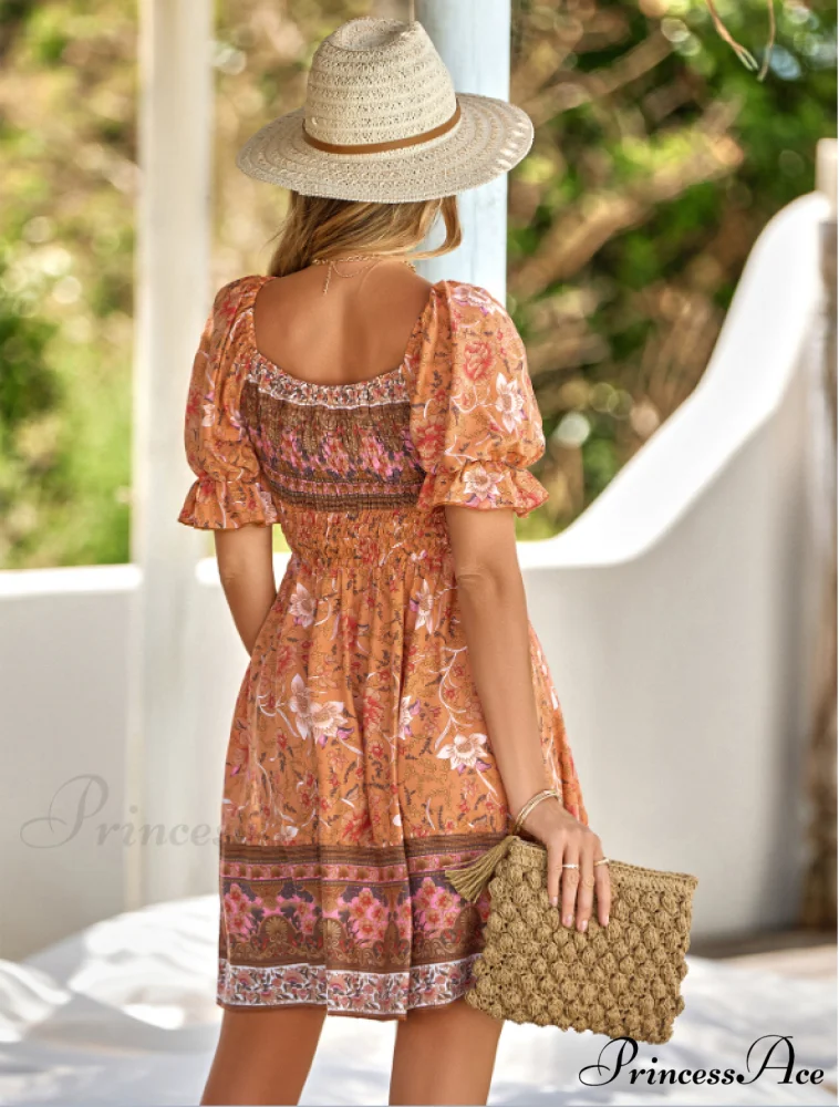 Boxy Patterned Warm-Season Bohemian Neckline Dress - Image 9