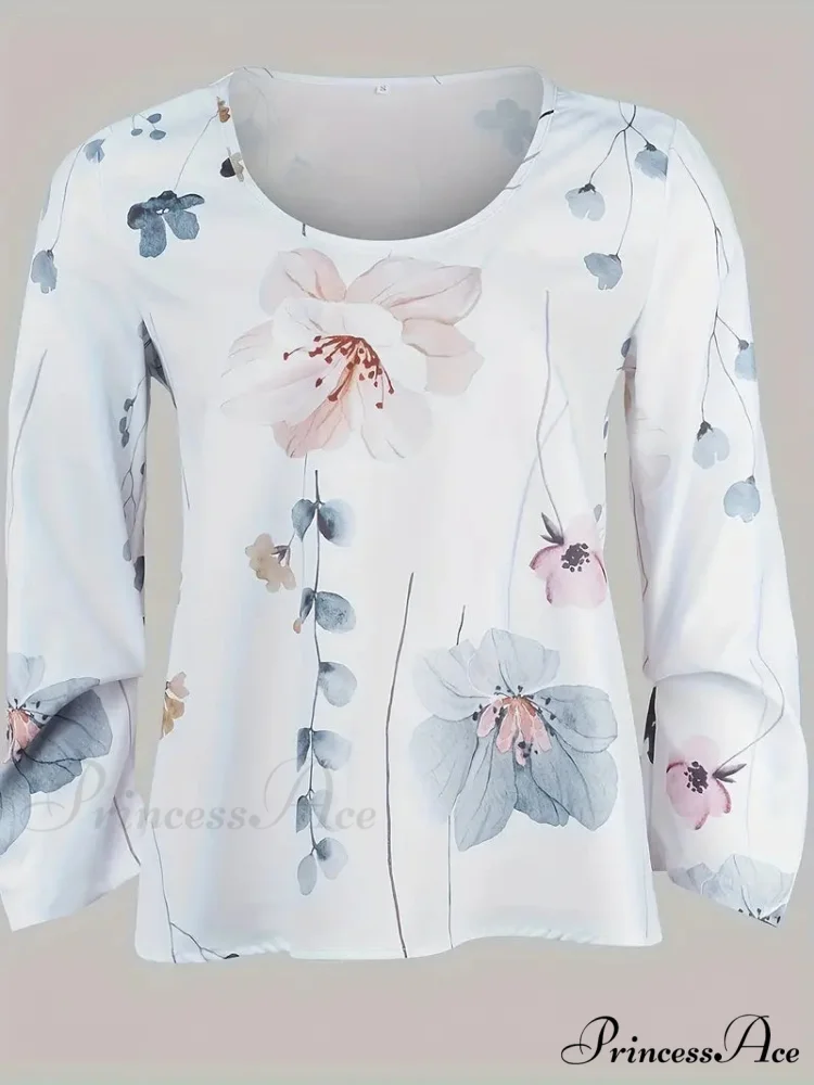 Two-Piece Flowered Arm Neck Top Long Crew Design Set - Image 2
