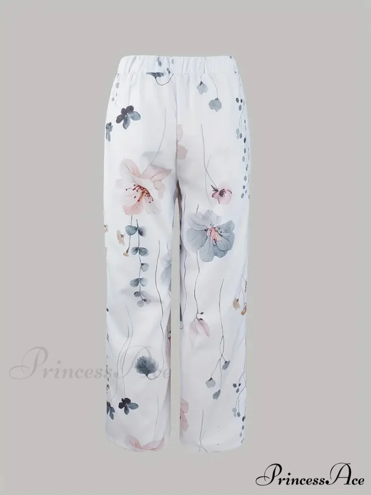 Two-Piece Flowered Arm Neck Top Long Crew Design Set - Image 3