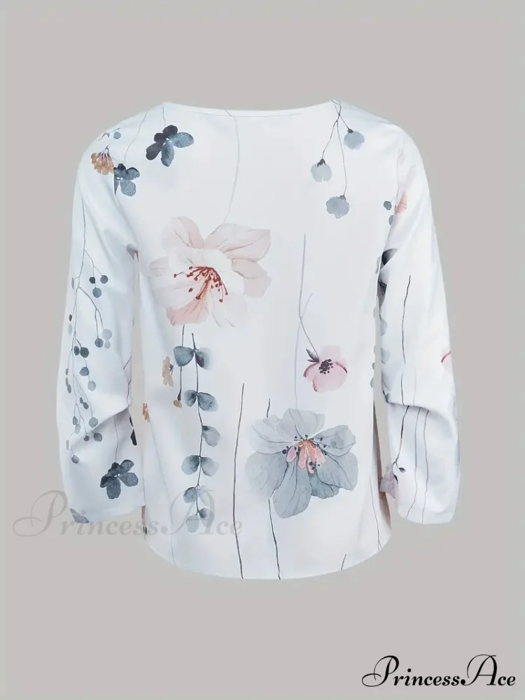 Two-Piece Flowered Arm Neck Top Long Crew Design Set - Image 4