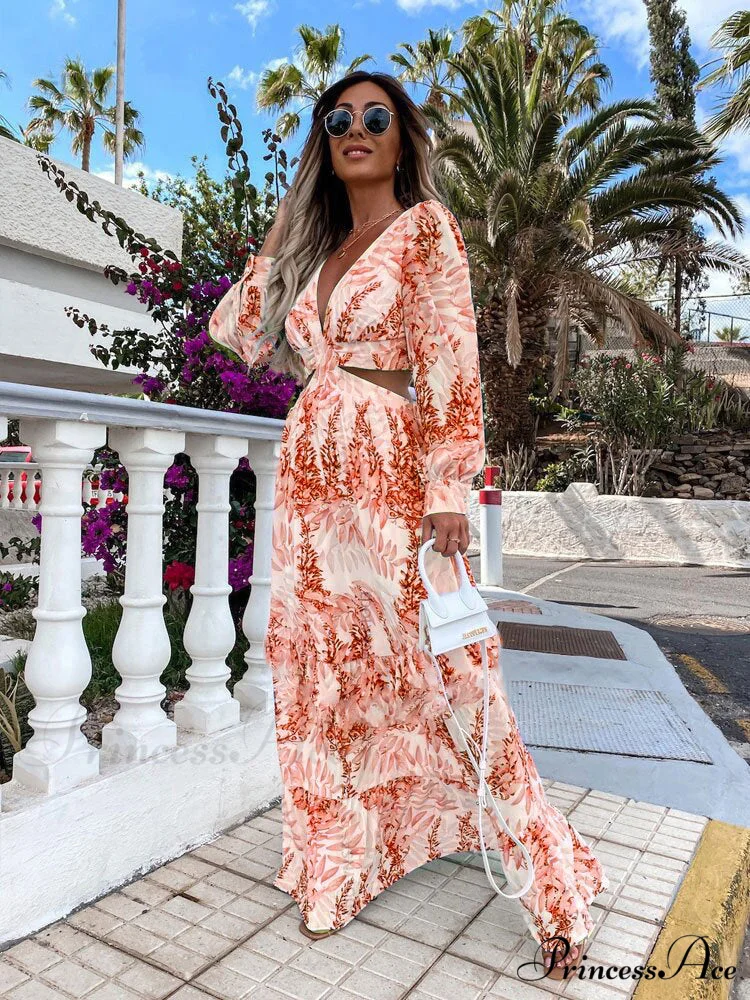 with Long Gown Bachelorette Design V-Neck Flowered Full-Length Sleeves - Image 7