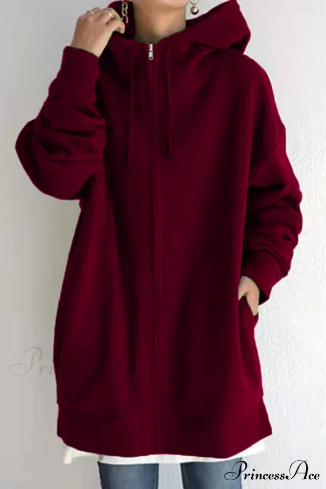 Color Hoodie Zipper Solid - Mid-length - Image 10