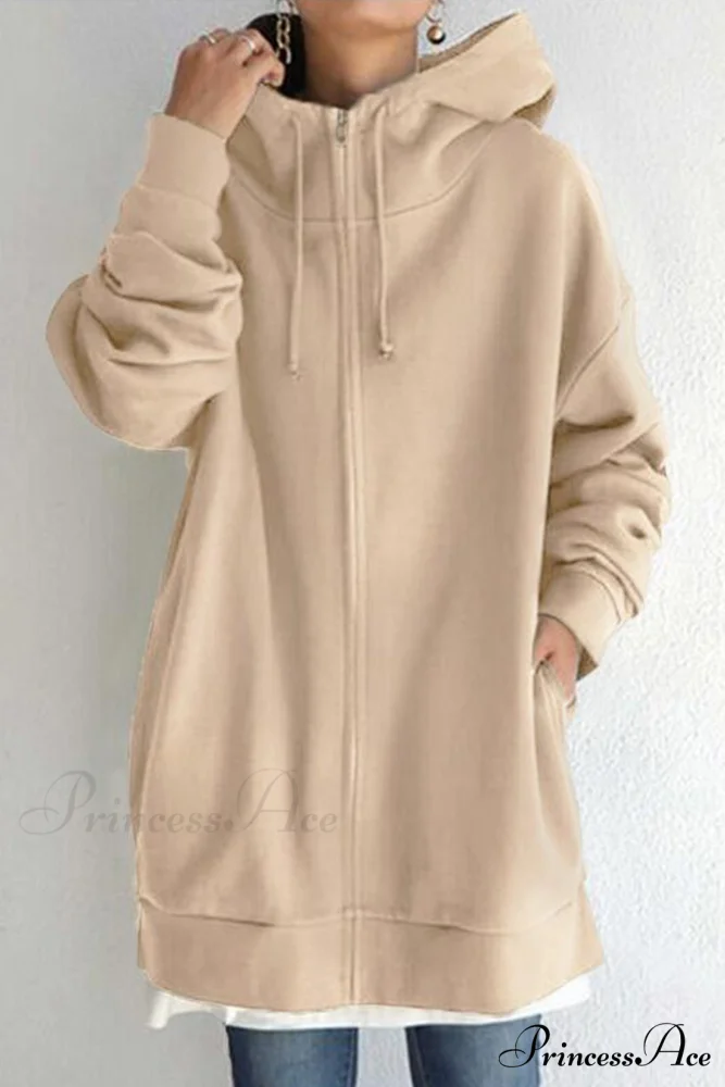 Color Hoodie Zipper Solid - Mid-length - Image 3