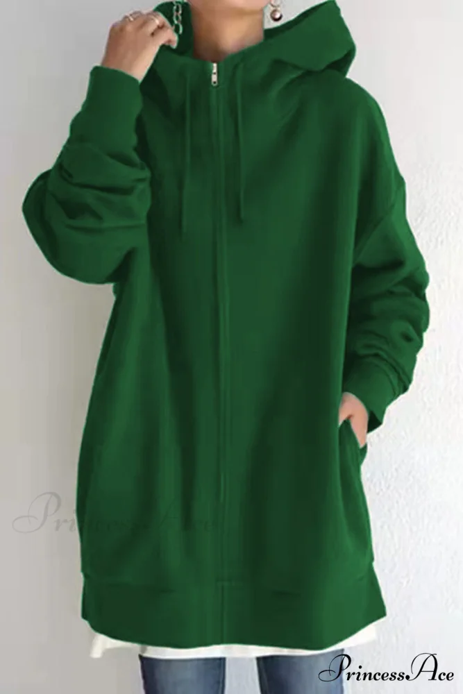 Color Hoodie Zipper Solid - Mid-length - Image 4