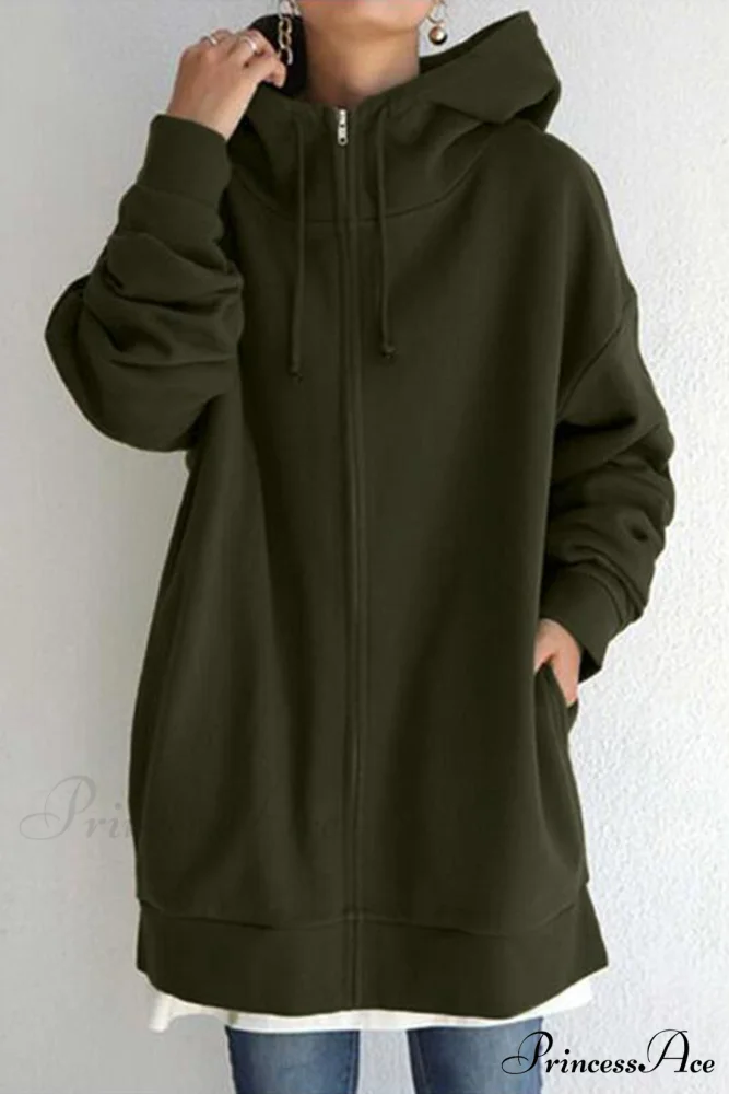 Color Hoodie Zipper Solid - Mid-length - Image 5