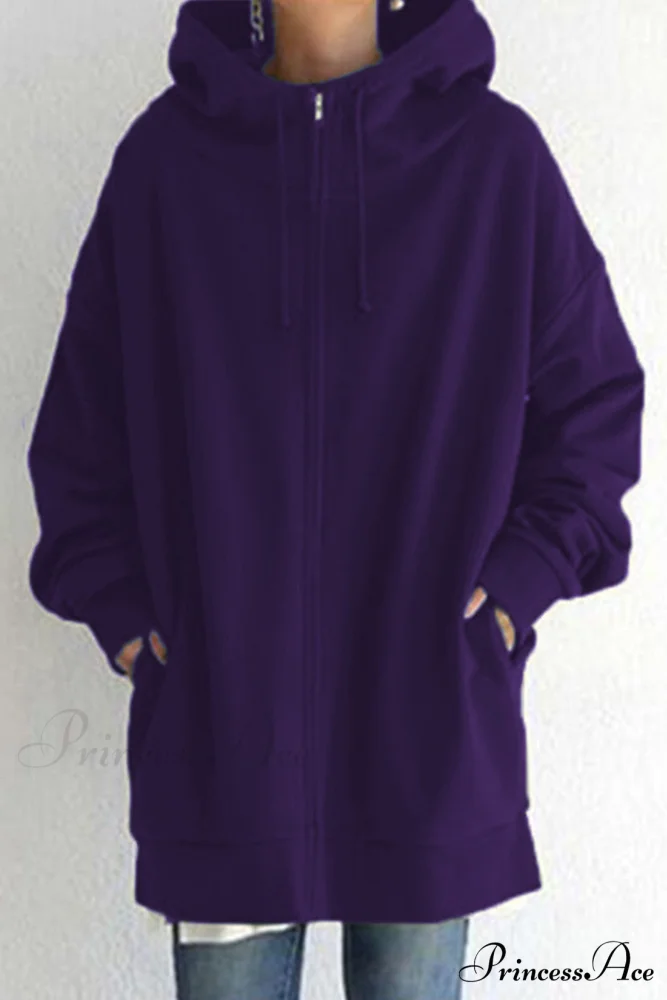 Color Hoodie Zipper Solid - Mid-length - Image 7
