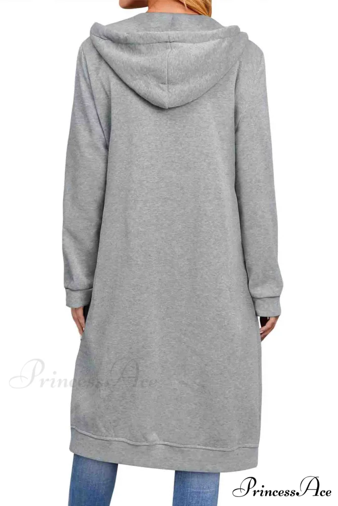 Zip Up Hooded Long Drawstring Cardigan - Image 2