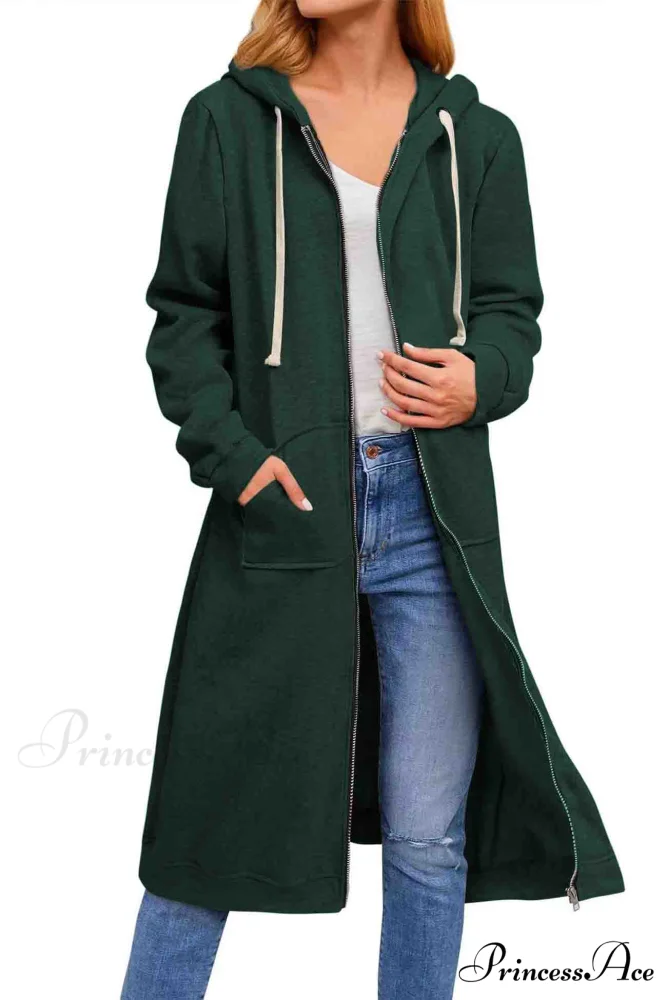 Zip Up Hooded Long Drawstring Cardigan - Image 6