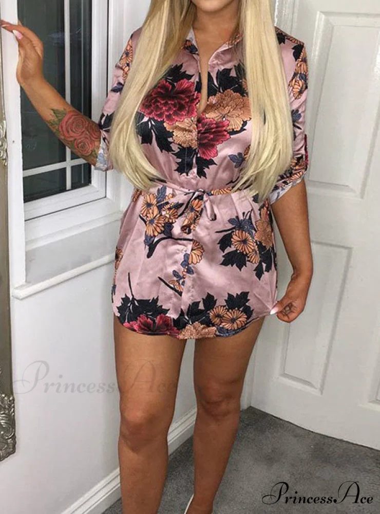 Flowered Gown Women Notched Long Sexy Warm-Season Design Arm Split - Image 2