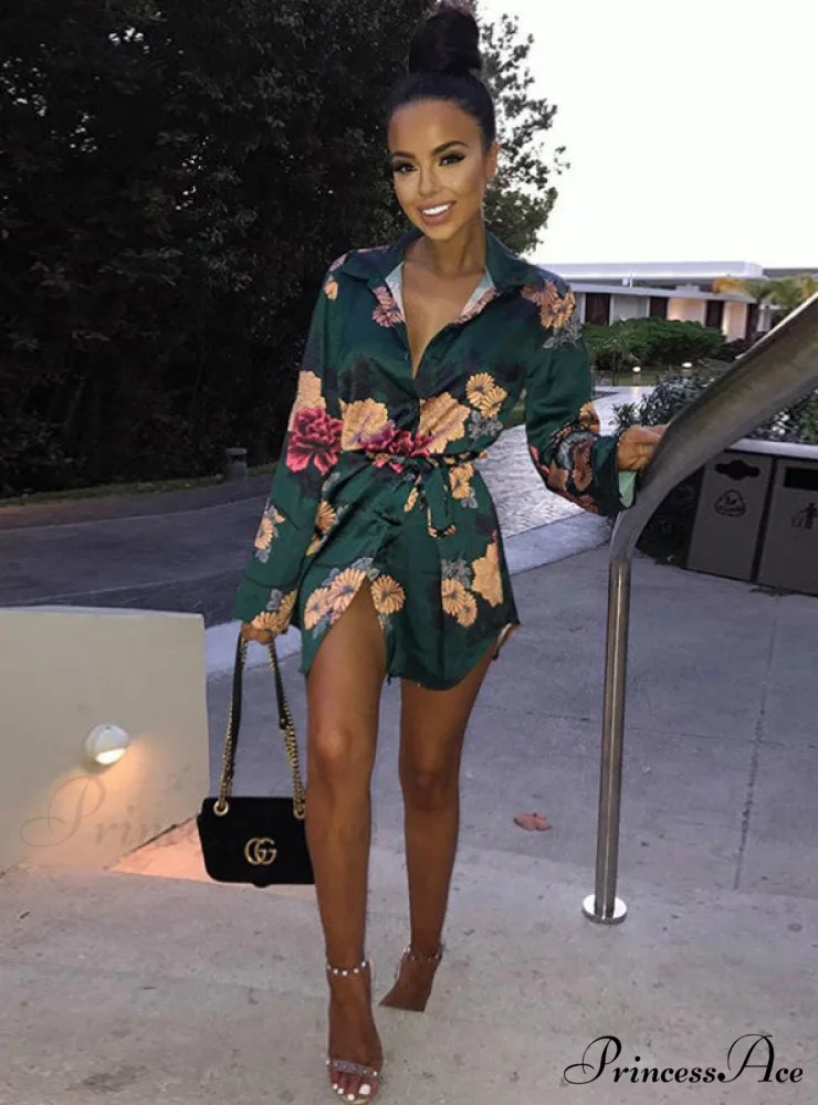 Flowered Gown Women Notched Long Sexy Warm-Season Design Arm Split - Image 3