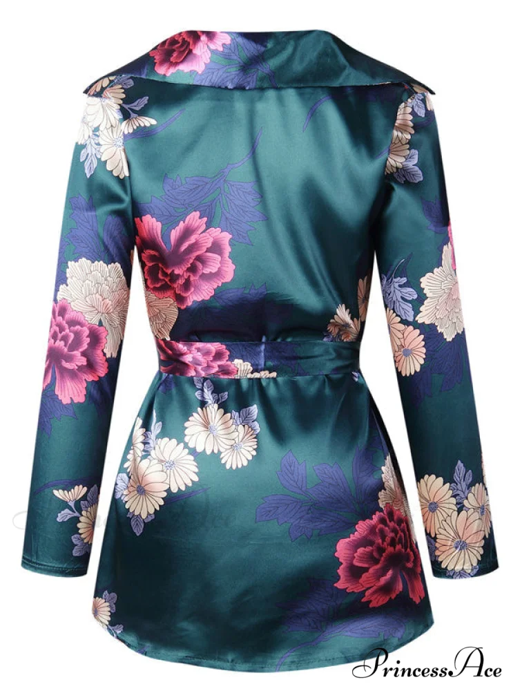 Flowered Gown Women Notched Long Sexy Warm-Season Design Arm Split - Image 5