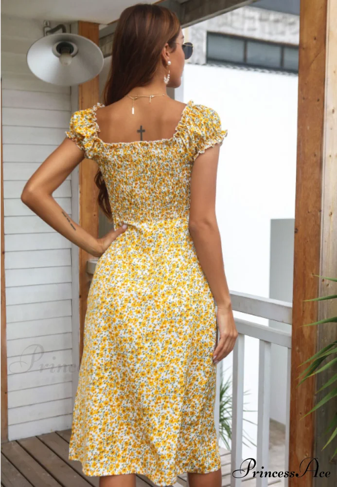Split Neckline Flowered Dress - Image 4