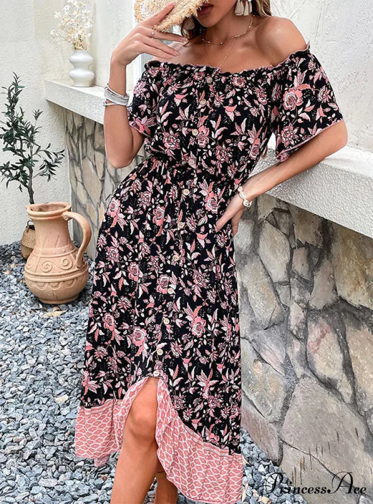 Neckline Flowered Design Dress - Image 2