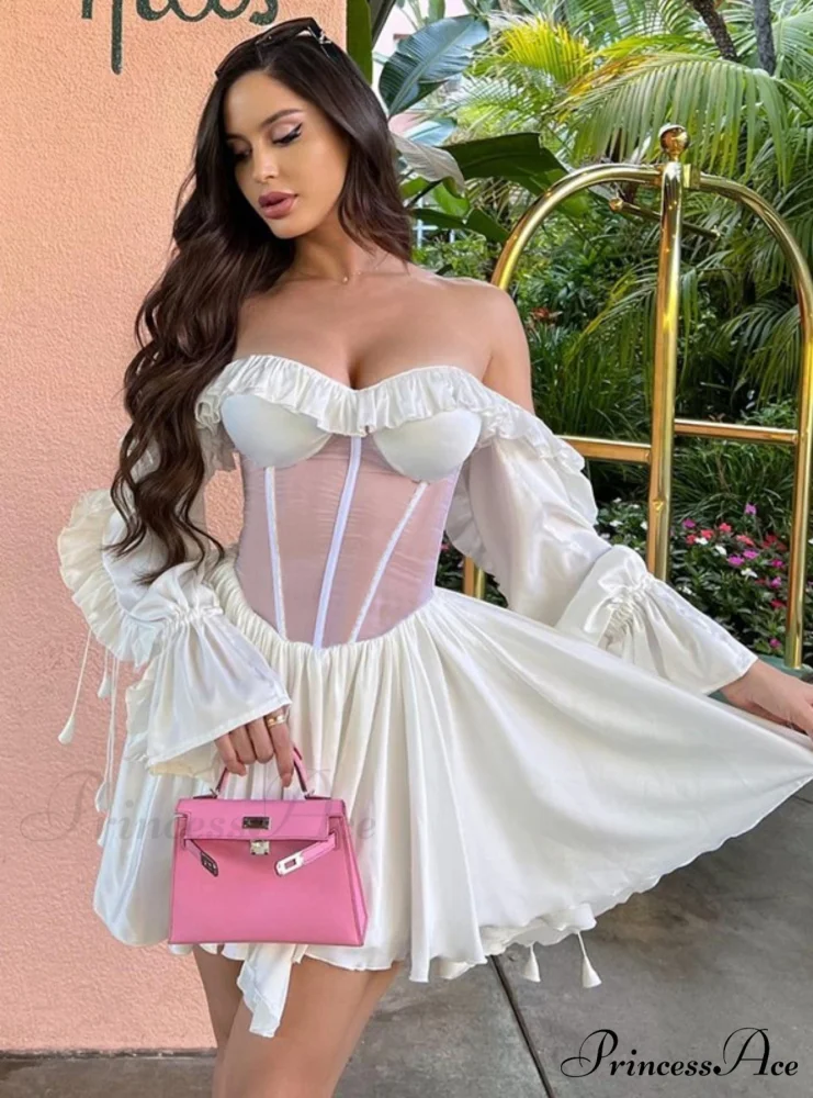 Waist Lace Perspective Arm Long Dress - Image 3