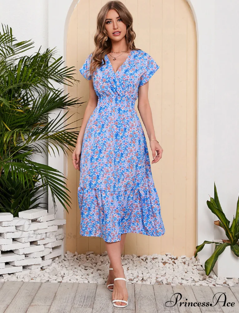 Coastal for Flowered Dresses Gown Chiffon V-Neck Arm Patterned Long Festive Brief Women - Image 11