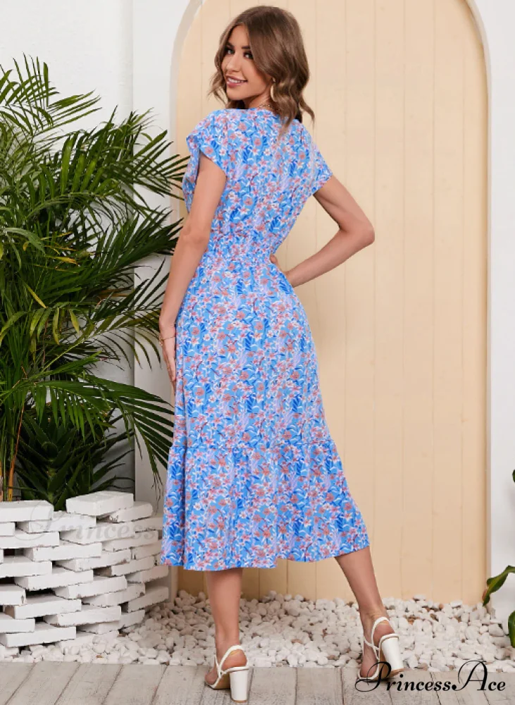 Coastal for Flowered Dresses Gown Chiffon V-Neck Arm Patterned Long Festive Brief Women - Image 12
