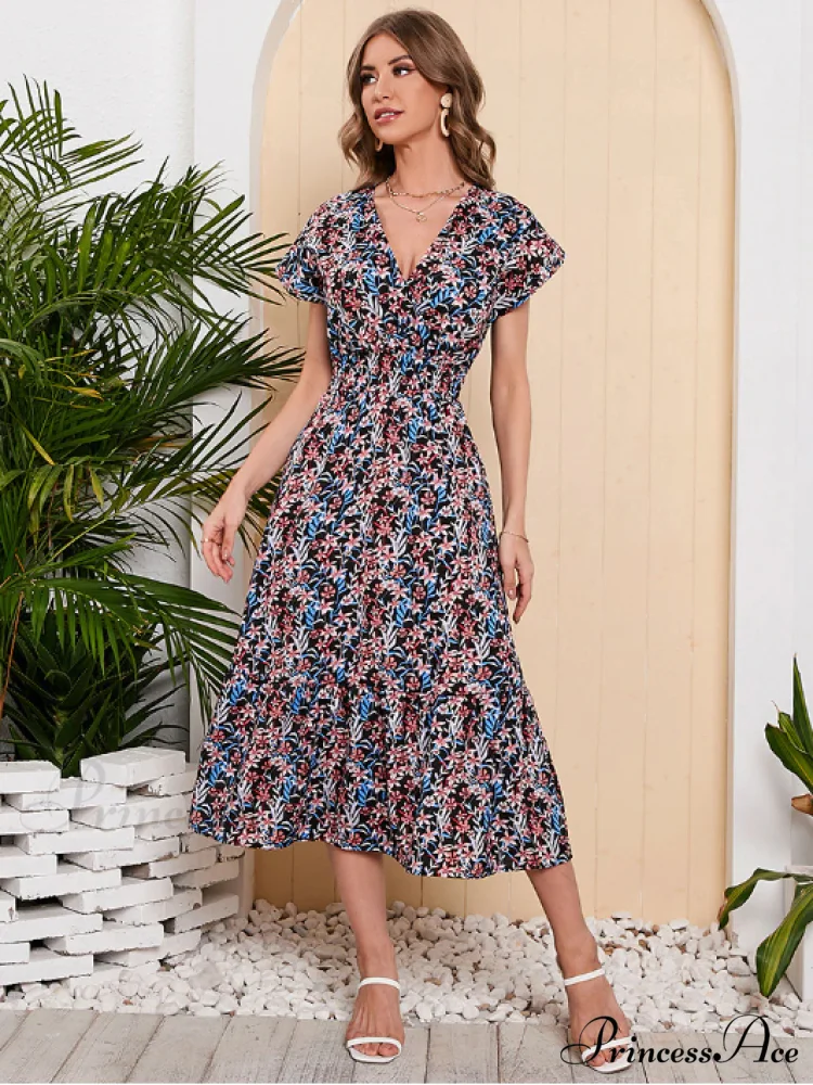 Coastal for Flowered Dresses Gown Chiffon V-Neck Arm Patterned Long Festive Brief Women - Image 14