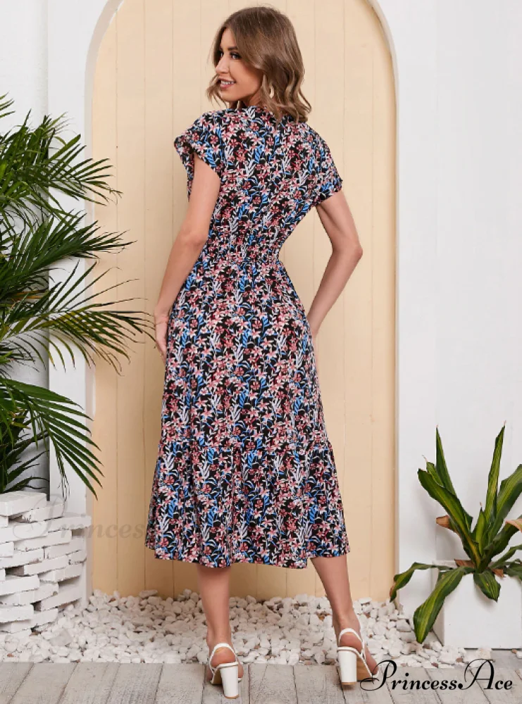 Coastal for Flowered Dresses Gown Chiffon V-Neck Arm Patterned Long Festive Brief Women - Image 16