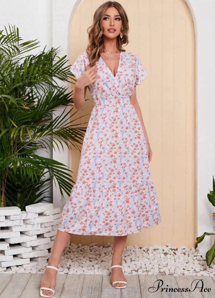 Coastal for Flowered Dresses Gown Chiffon V-Neck Arm Patterned Long Festive Brief Women - Image 4