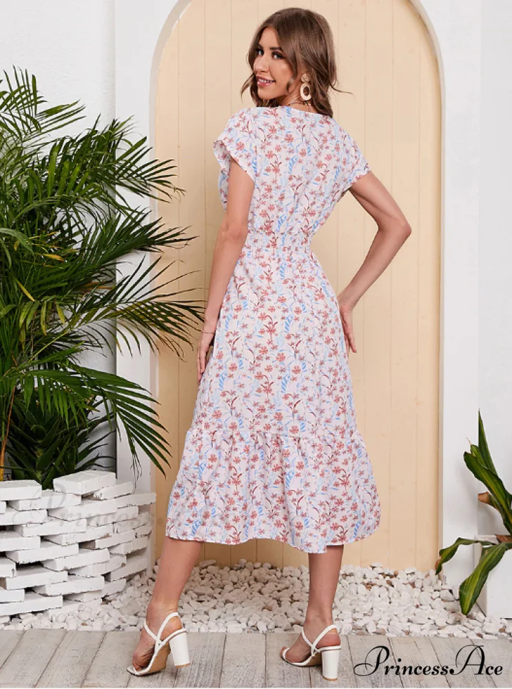 Coastal for Flowered Dresses Gown Chiffon V-Neck Arm Patterned Long Festive Brief Women - Image 5