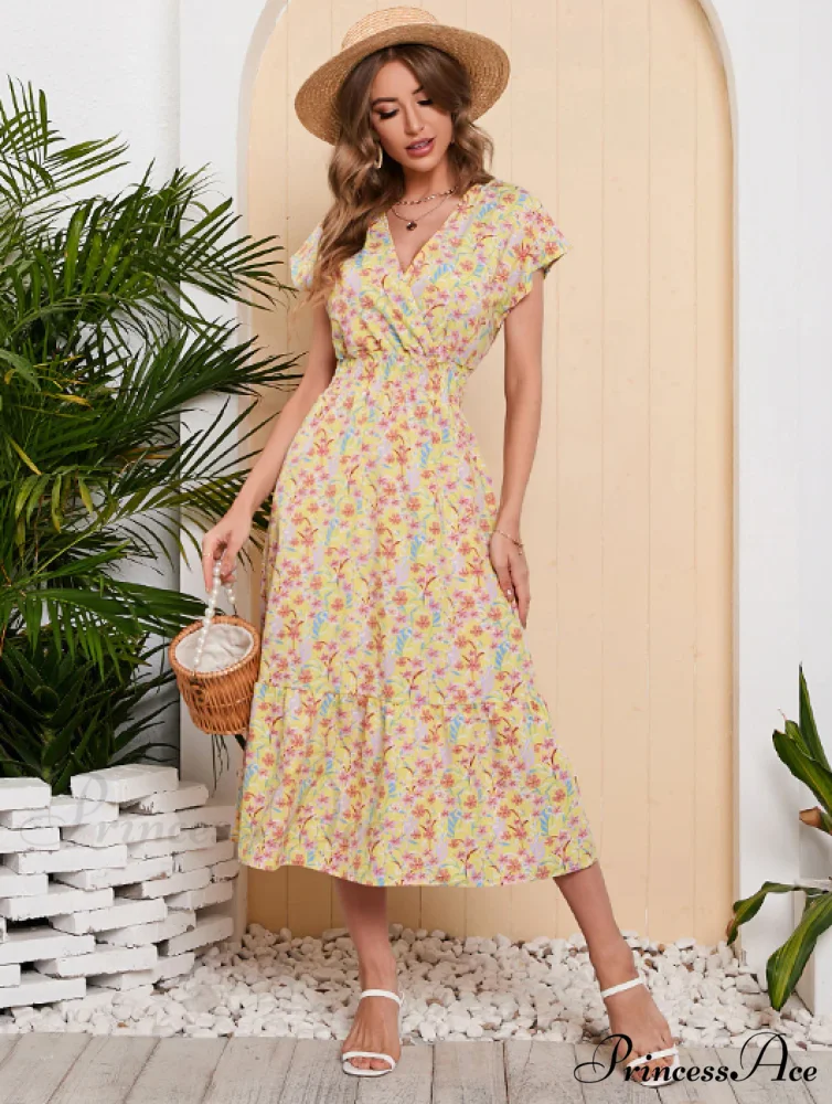 Coastal for Flowered Dresses Gown Chiffon V-Neck Arm Patterned Long Festive Brief Women - Image 6