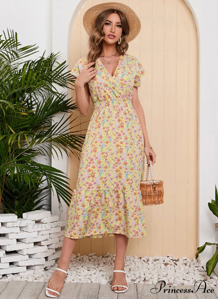 Coastal for Flowered Dresses Gown Chiffon V-Neck Arm Patterned Long Festive Brief Women - Image 7