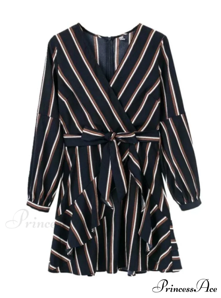 Casual Gown V-Neck Striped Lantern with Sleeves - Image 4