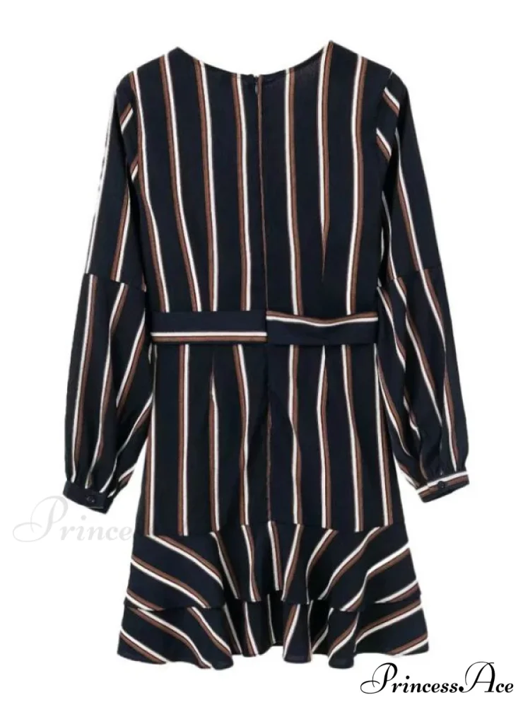 Casual Gown V-Neck Striped Lantern with Sleeves - Image 5