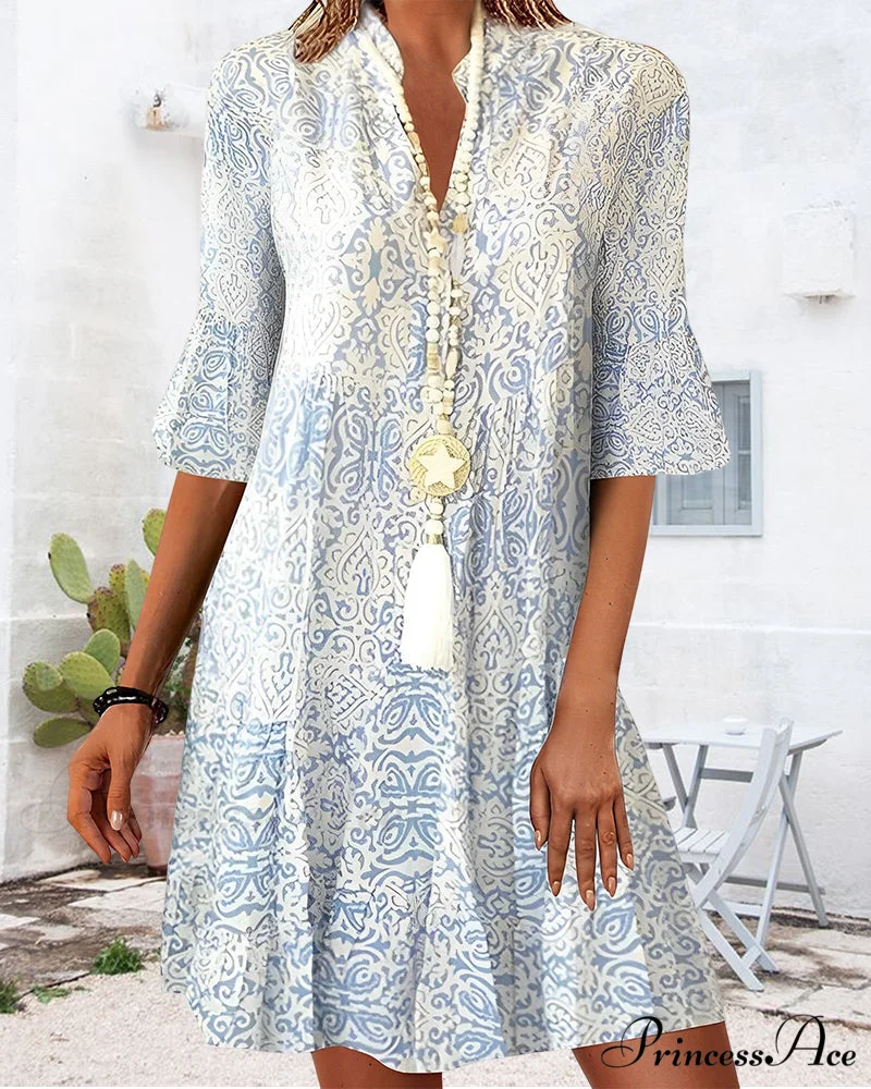 Elegant Dress with Printed Half-Sleeves - Image 2