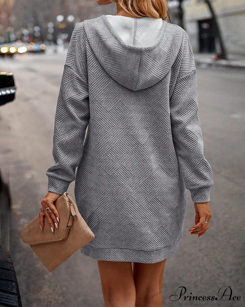 Casual Hooded Dress - Solid Color - Image 5