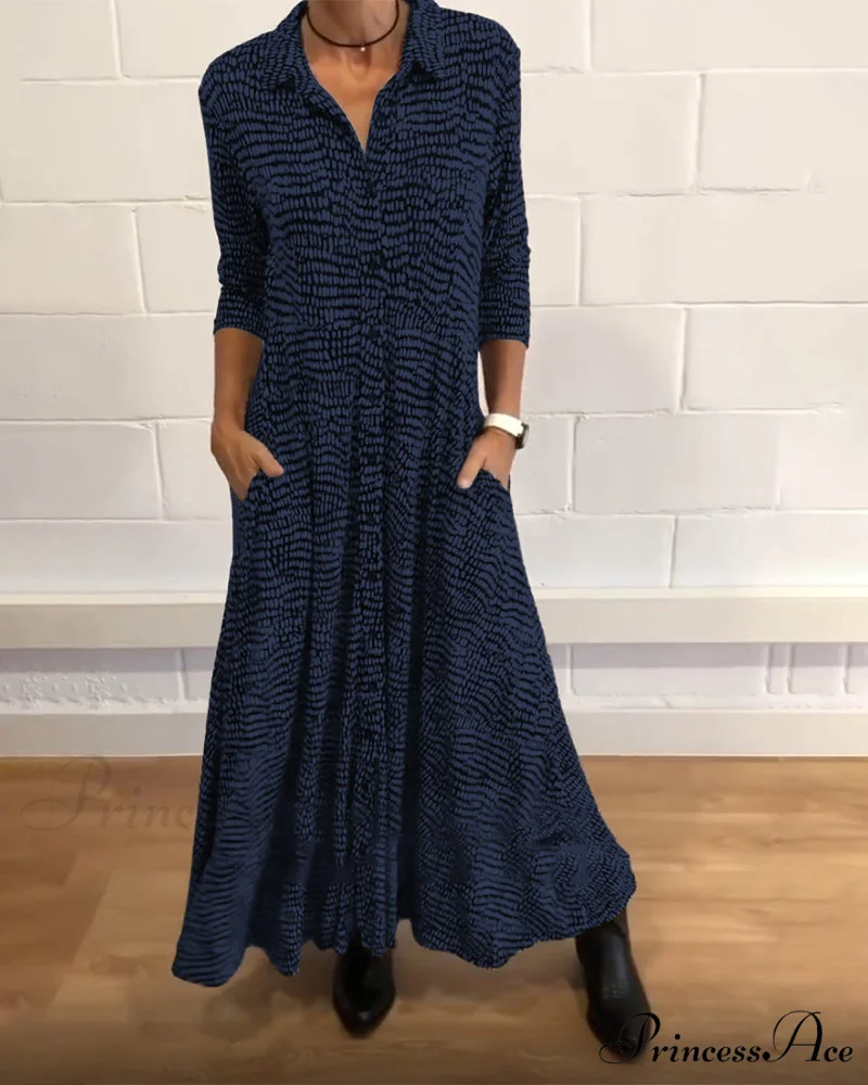 Lapel pocket dress with printed design - Image 5