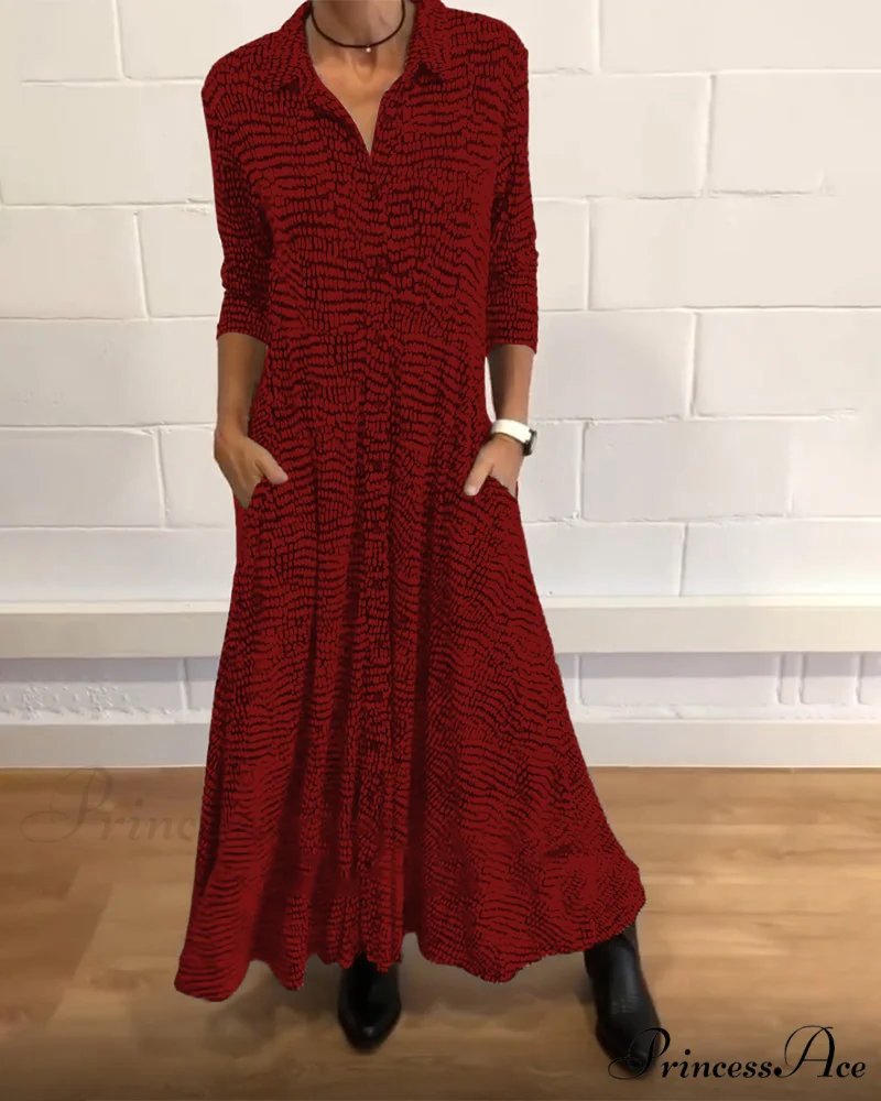 Lapel pocket dress with printed design - Image 6