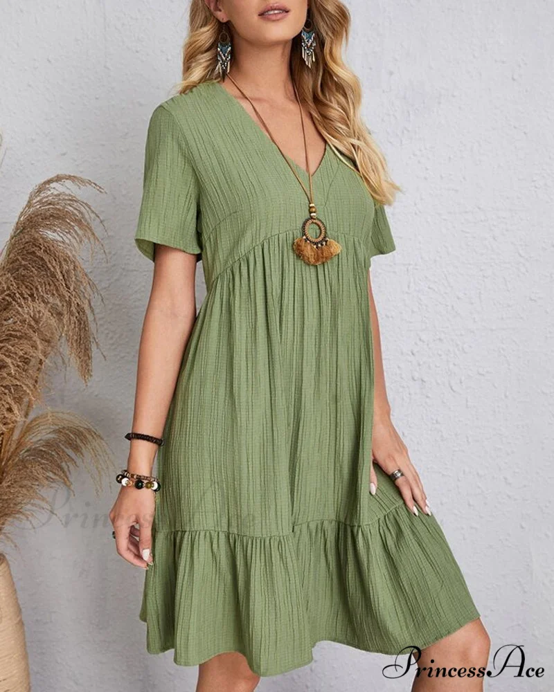 Short Sleeve Solid Color Dress - Image 2
